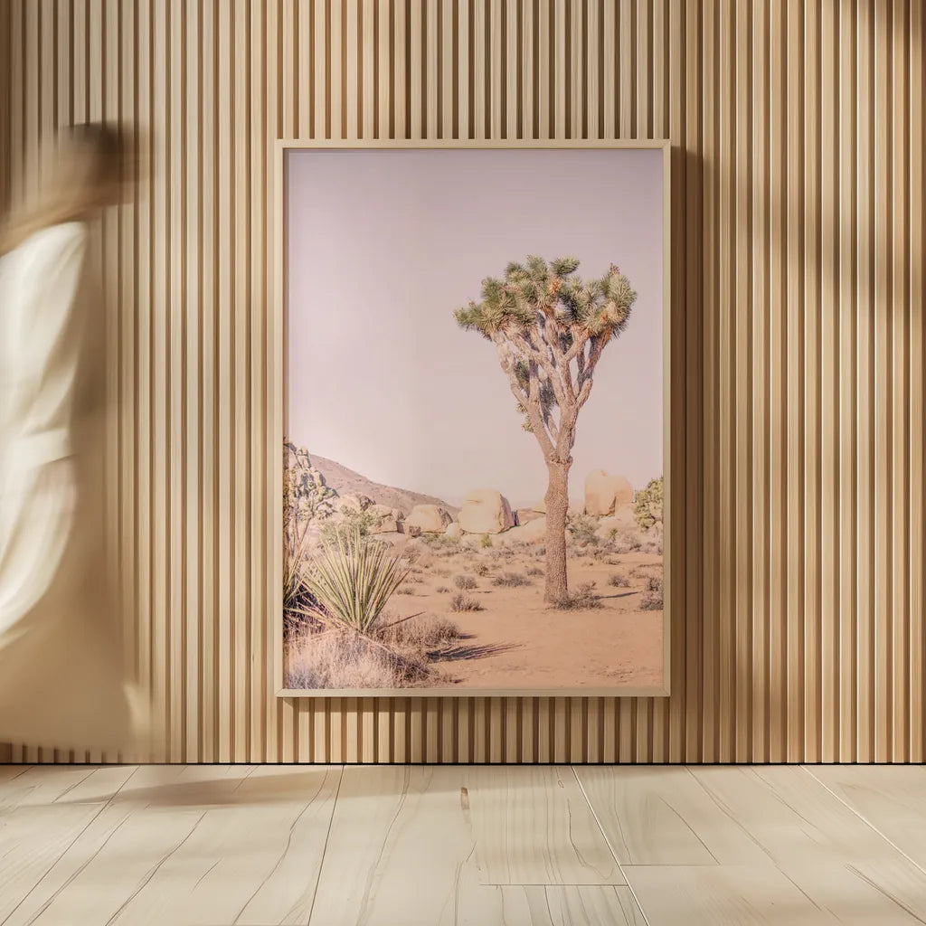 Joshua Tree III Blush by Elizabeth Urquhart. shown as over sized large wall art. Available as an archival giclee rolled canvas, fine art paper, or poster print. SKU 68493h.