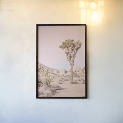 Joshua Tree III Blush by Elizabeth Urquhart. shown as a paper print in a black flame. Available as a archival giclee rolled canvas, fine art paper, or poster print. SKU 68493h.