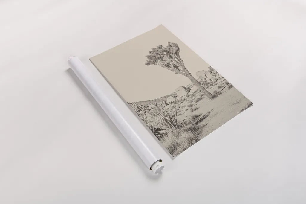 Joshua Tree III Neutral by Elizabeth Urquhart. shown as a rolled paper print. Available as archival giclee rolled canvas, fine art paper, or poster print. SKU 68490h.