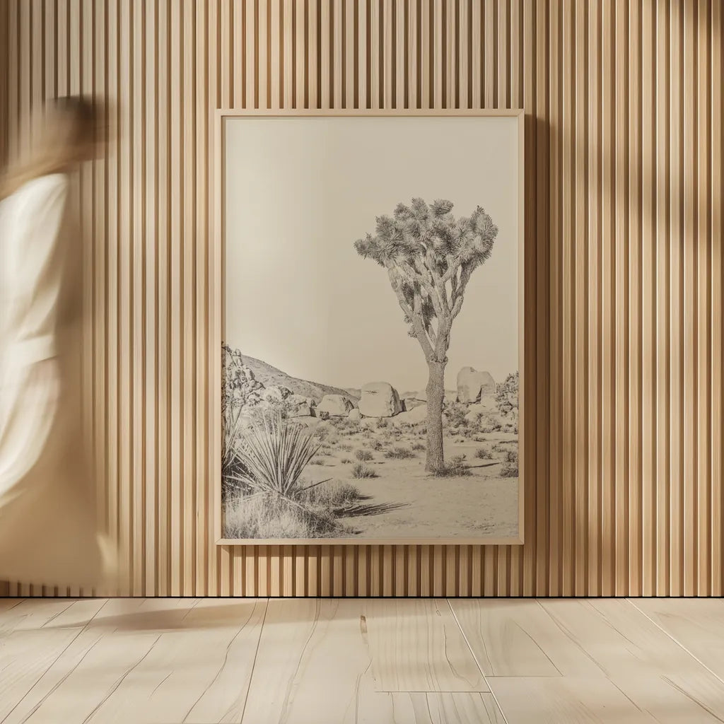 Joshua Tree III Neutral by Elizabeth Urquhart. shown as over sized large wall art. Available as an archival giclee rolled canvas, fine art paper, or poster print. SKU 68490h.