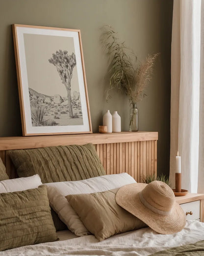 Joshua Tree III Neutral by Elizabeth Urquhart. shown as a paper print in a natural frame. Available as a archival giclee rolled canvas, fine art paper, or poster print. SKU 68490h.