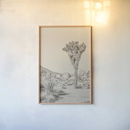 Joshua Tree III Neutral by Elizabeth Urquhart. shown as a paper print in a natural frame. Available as a archival giclee rolled canvas, fine art paper, or poster print. SKU 68490h.