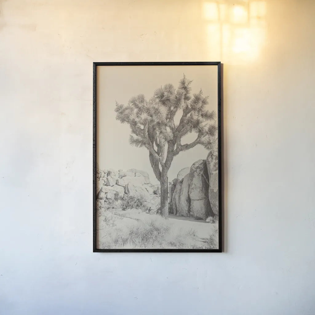 Joshua Tree IV Neutral by Elizabeth Urquhart. shown as a paper print in a black flame. Available as a archival giclee rolled canvas, fine art paper, or poster print. SKU 68491h.