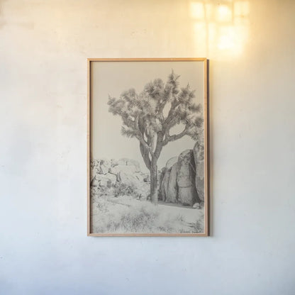 Joshua Tree IV Neutral by Elizabeth Urquhart. shown as a paper print in a natural frame. Available as a archival giclee rolled canvas, fine art paper, or poster print. SKU 68491h.