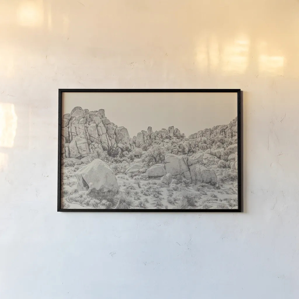 Joshua Tree V Neutral by Elizabeth Urquhart. shown as a paper print in a black flame. Available as a archival giclee rolled canvas, fine art paper, or poster print. SKU 68492i.