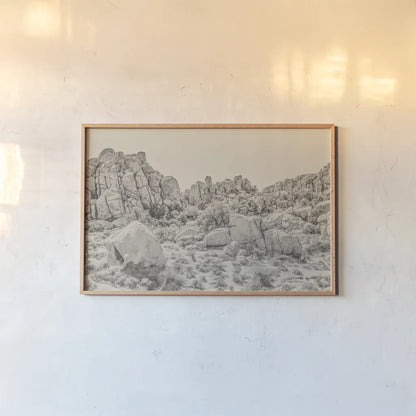 Joshua Tree V Neutral by Elizabeth Urquhart. shown as a paper print in a natural frame. Available as a archival giclee rolled canvas, fine art paper, or poster print. SKU 68492i.