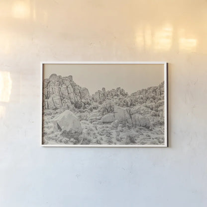 Joshua Tree V Neutral by Elizabeth Urquhart. shown as a paper print in a white frame. Available as a archival giclee rolled canvas, fine art paper, or poster print. SKU 68492i.