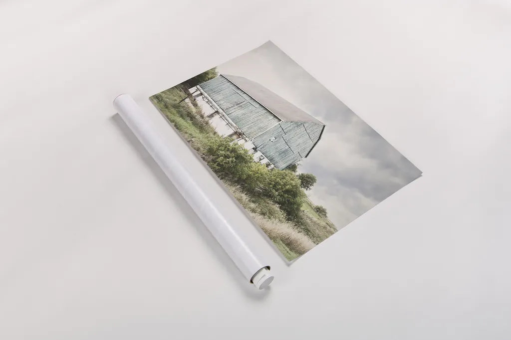 Late Summer Barn I Crop by Elizabeth Urquhart. shown as a rolled paper print. Available as archival giclee rolled canvas, fine art paper, or poster print. SKU 30333i.