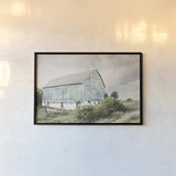 Late Summer Barn I Crop by Elizabeth Urquhart. shown as a paper print in a black flame. Available as a archival giclee rolled canvas, fine art paper, or poster print. SKU 30333i.