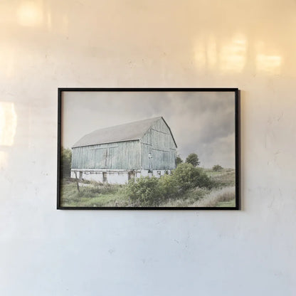 Late Summer Barn I Crop by Elizabeth Urquhart. shown as a paper print in a black flame. Available as a archival giclee rolled canvas, fine art paper, or poster print. SKU 30333i.