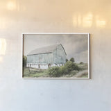 Late Summer Barn I Crop by Elizabeth Urquhart. shown as a paper print in a white frame. Available as a archival giclee rolled canvas, fine art paper, or poster print. SKU 30333i.