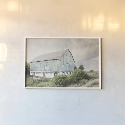 Late Summer Barn I Crop by Elizabeth Urquhart. shown as a paper print in a white frame. Available as a archival giclee rolled canvas, fine art paper, or poster print. SKU 30333i.