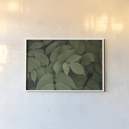 Leafy I by Elizabeth Urquhart. shown as a paper print in a white frame. Available as a archival giclee rolled canvas, fine art paper, or poster print. SKU 50718i.