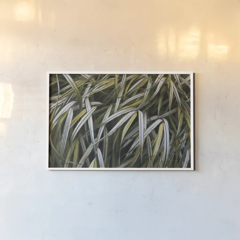Leafy IV by Elizabeth Urquhart. shown as a paper print in a white frame. Available as a archival giclee rolled canvas, fine art paper, or poster print. SKU 50721i.