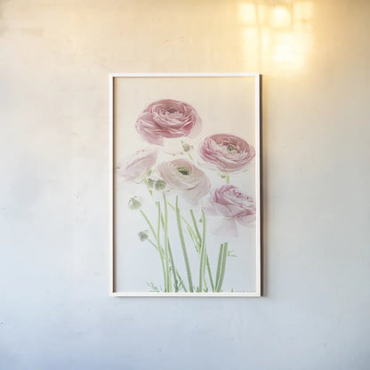 Light and Bright Floral V by Elizabeth Urquhart. shown as a paper print in a white frame. Available as a archival giclee rolled canvas, fine art paper, or poster print. SKU 33342h.