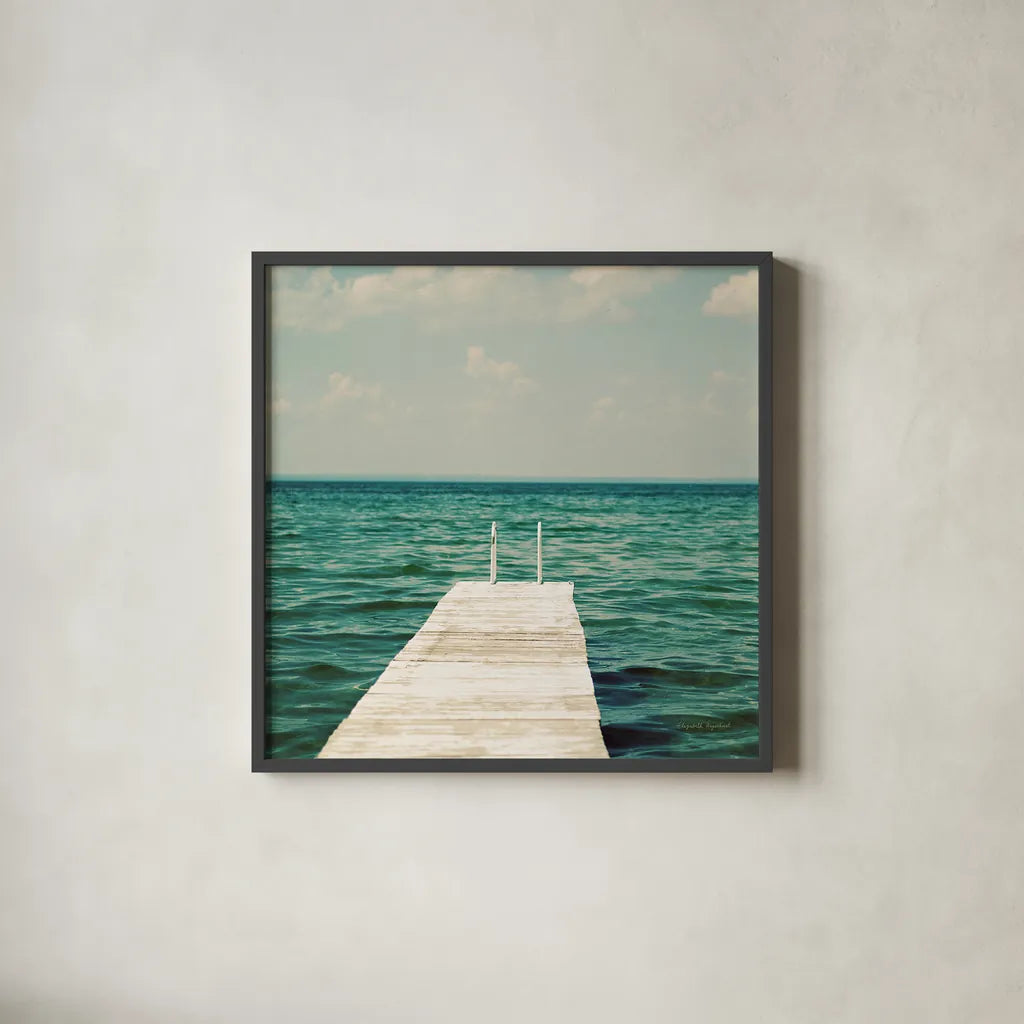 Mint Cottage Days I Crop by Elizabeth Urquhart. Shown in a sleek black glass frame for a contemporary gallery look. Available as an archival giclee rolled canvas, fine art paper, or poster print. SKU 23782a.