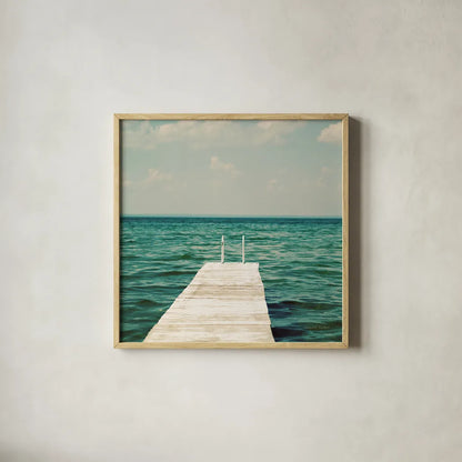 Mint Cottage Days I Crop by Elizabeth Urquhart. Shown in a natural wood glass frame for a timeless modern aesthetic. Available as an archival giclee rolled canvas, fine art paper, or poster print. SKU 23782a.