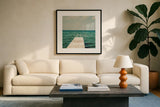 Mint Cottage Days I Crop by Elizabeth Urquhart. Displayed in a glass frame with matte in a clean modern living room. Available as an archival giclee rolled canvas, fine art paper, or poster print. SKU 23782a.