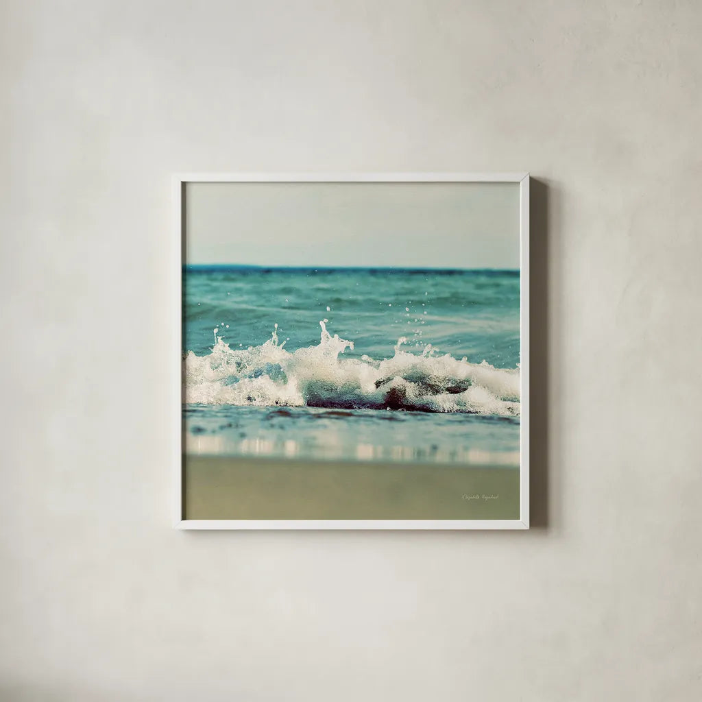 Mint Cottage Days II Crop by Elizabeth Urquhart. Shown in a crisp white glass frame for a clean and minimalist style. Available as an archival giclee rolled canvas, fine art paper, or poster print. SKU 23783a.