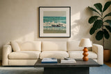 Mint Cottage Days II Crop by Elizabeth Urquhart. Displayed in a glass frame with matte in a clean modern living room. Available as an archival giclee rolled canvas, fine art paper, or poster print. SKU 23783a.