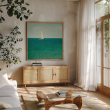 Mint Cottage Days III Crop by Elizabeth Urquhart. Shown in a natural wood frame in a cozy modern living room. Available as an archival giclee rolled canvas, fine art paper, or poster print. SKU 23784a.