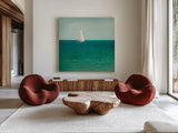 Mint Cottage Days III Crop by Elizabeth Urquhart. Shown as extra-large giant wall art in a modern living room. Available as an archival giclee rolled canvas, fine art paper, or poster print. SKU 23784a.