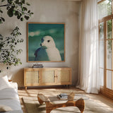 Mint Cottage Days IV Crop by Elizabeth Urquhart. Shown in a natural wood frame in a cozy modern living room. Available as an archival giclee rolled canvas, fine art paper, or poster print. SKU 23785a.