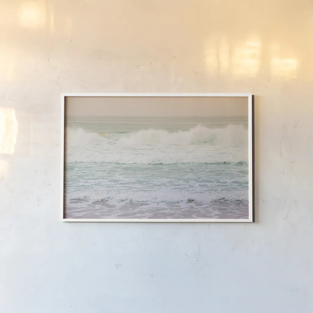 Morning Wave I by Elizabeth Urquhart. shown as a paper print in a white frame. Available as a archival giclee rolled canvas, fine art paper, or poster print. SKU 67330i.