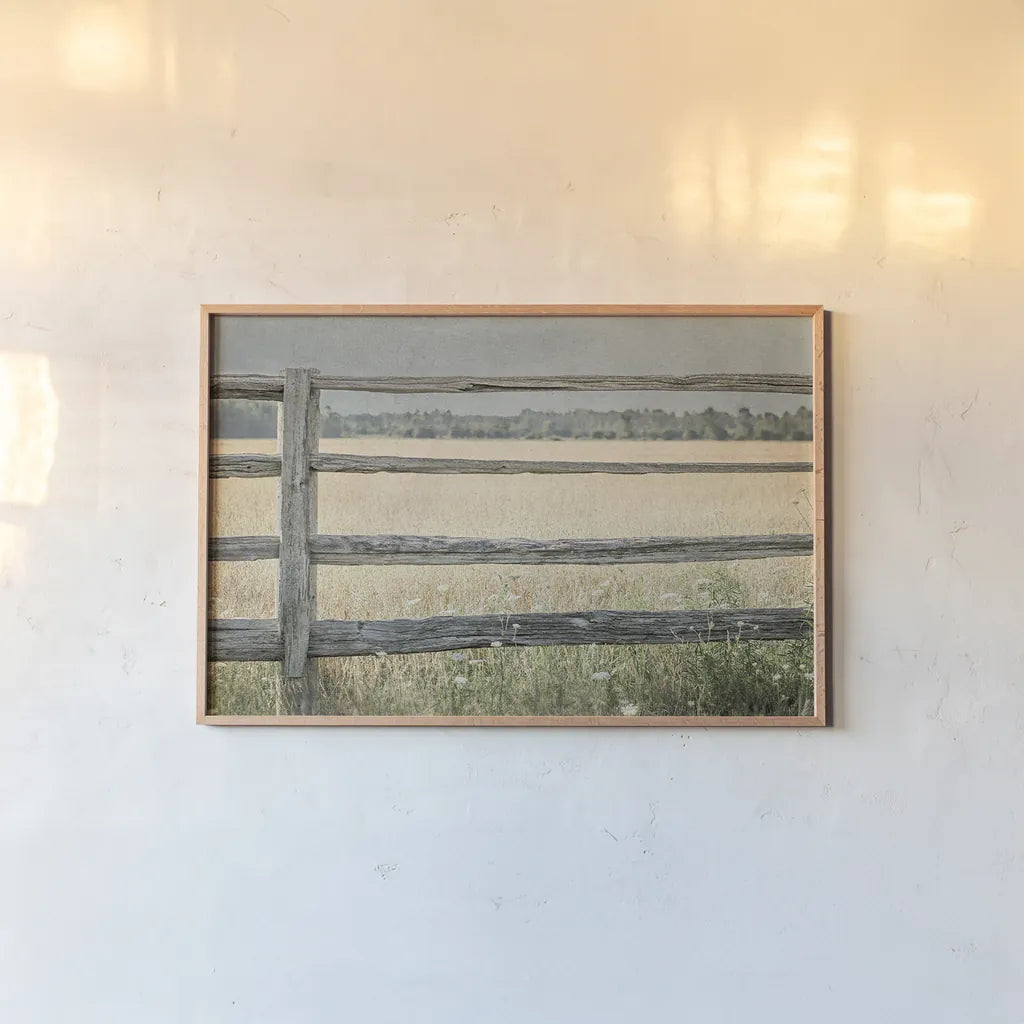 Neutral Country I by Elizabeth Urquhart. shown as a paper print in a natural frame. Available as a archival giclee rolled canvas, fine art paper, or poster print. SKU 22383i.