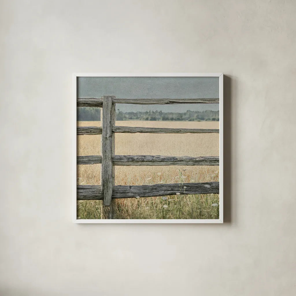 Neutral Country I Crop by Elizabeth Urquhart. Shown in a crisp white glass frame for a clean and minimalist style. Available as an archival giclee rolled canvas, fine art paper, or poster print. SKU 22383a.