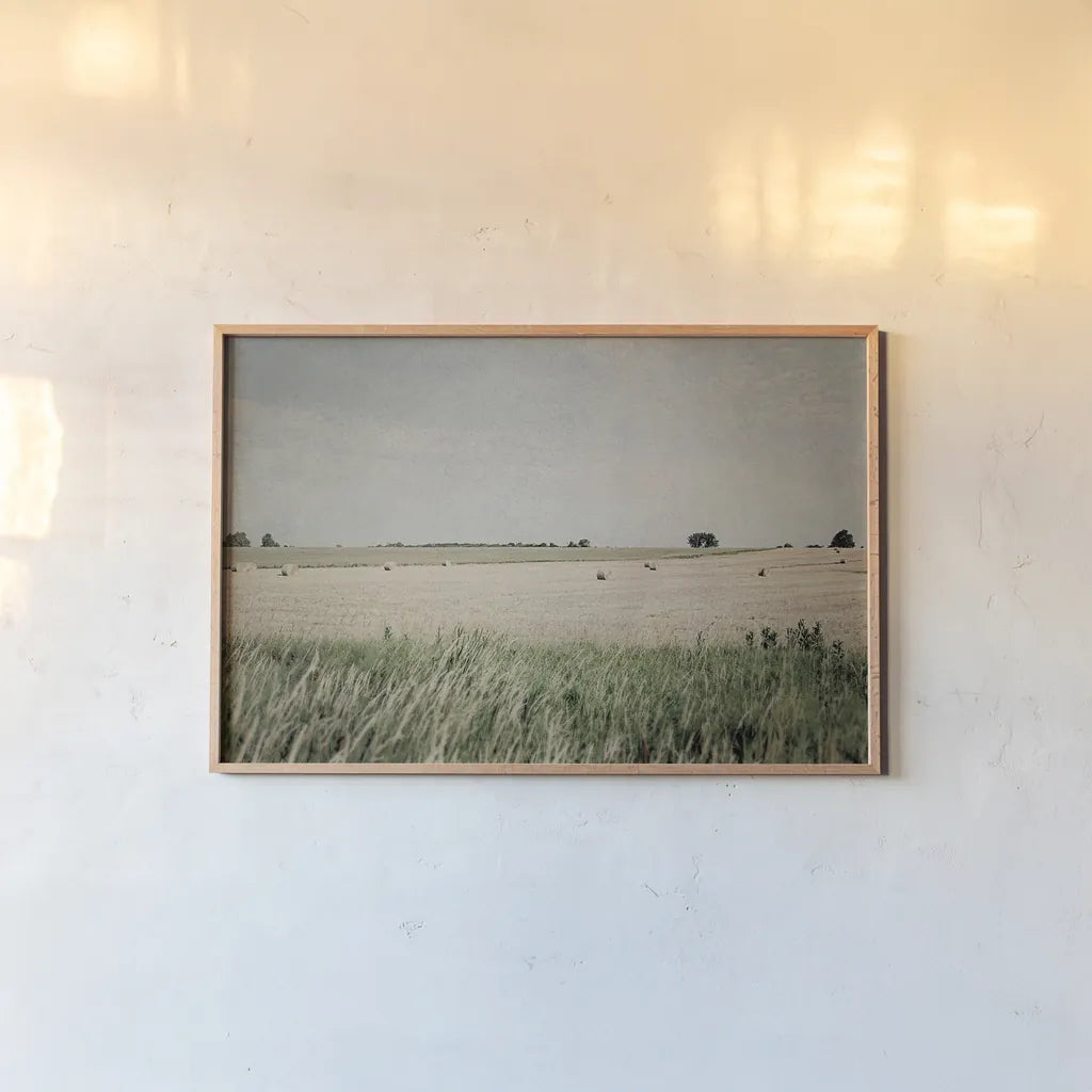 Neutral Country II by Elizabeth Urquhart. shown as a paper print in a natural frame. Available as a archival giclee rolled canvas, fine art paper, or poster print. SKU 22384i.