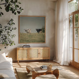 Neutral Country III Crop by Elizabeth Urquhart. Shown in a natural wood frame in a cozy modern living room. Available as an archival giclee rolled canvas, fine art paper, or poster print. SKU 22385a.