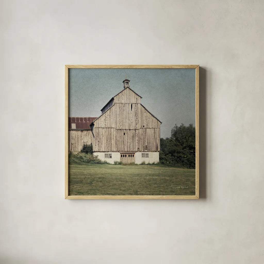 Neutral Country IV Crop by Elizabeth Urquhart. Shown in a natural wood glass frame for a timeless modern aesthetic. Available as an archival giclee rolled canvas, fine art paper, or poster print. SKU 22386a.