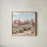 Oasis Day Hike III Crop by Elizabeth Urquhart. Shown in a natural wood glass frame for a timeless modern aesthetic. Available as an archival giclee rolled canvas, fine art paper, or poster print. SKU 72483a.