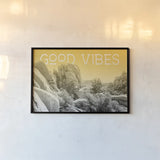 Ombre Adventure I Good Vibes by Elizabeth Urquhart. shown as a paper print in a black flame. Available as a archival giclee rolled canvas, fine art paper, or poster print. SKU 34482i.