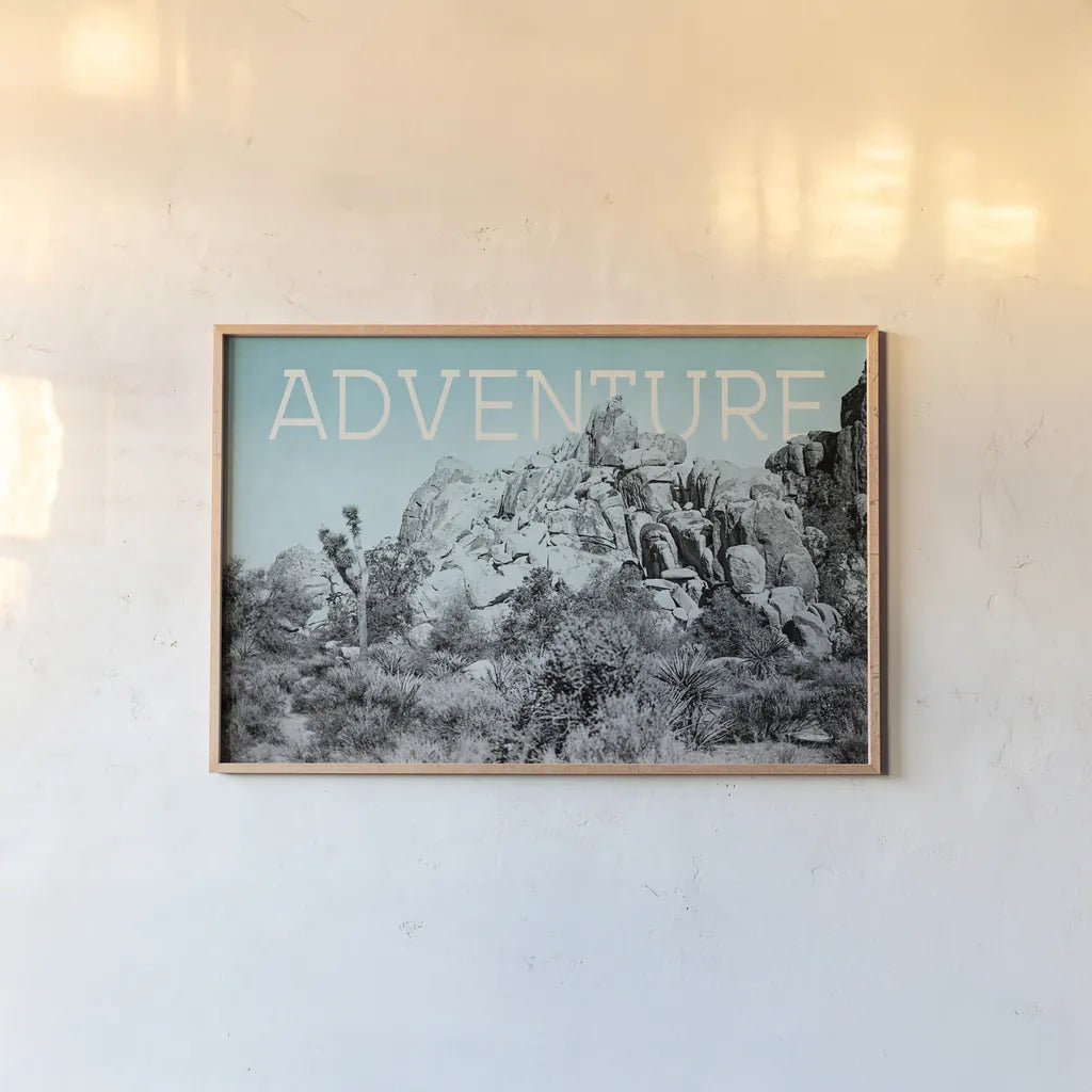 Ombre Adventure III Adventure by Elizabeth Urquhart. shown as a paper print in a natural frame. Available as a archival giclee rolled canvas, fine art paper, or poster print. SKU 34484i.
