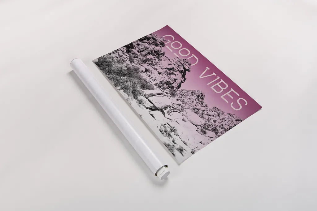 Ombre Adventure IV Good Vibes by Elizabeth Urquhart. shown as a rolled paper print. Available as archival giclee rolled canvas, fine art paper, or poster print. SKU 35505i.