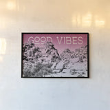 Ombre Adventure IV Good Vibes by Elizabeth Urquhart. shown as a paper print in a black flame. Available as a archival giclee rolled canvas, fine art paper, or poster print. SKU 35505i.