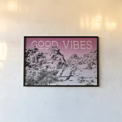 Ombre Adventure IV Good Vibes by Elizabeth Urquhart. shown as a paper print in a black flame. Available as a archival giclee rolled canvas, fine art paper, or poster print. SKU 35505i.