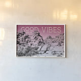 Ombre Adventure IV Good Vibes by Elizabeth Urquhart. shown as a paper print in a white frame. Available as a archival giclee rolled canvas, fine art paper, or poster print. SKU 35505i.