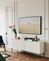 On the Edge I by Elizabeth Urquhart. shown as a framed stretched canvas in a living room above a console. Available as a archival giclee rolled canvas, fine art paper, or poster print. SKU 74446i.