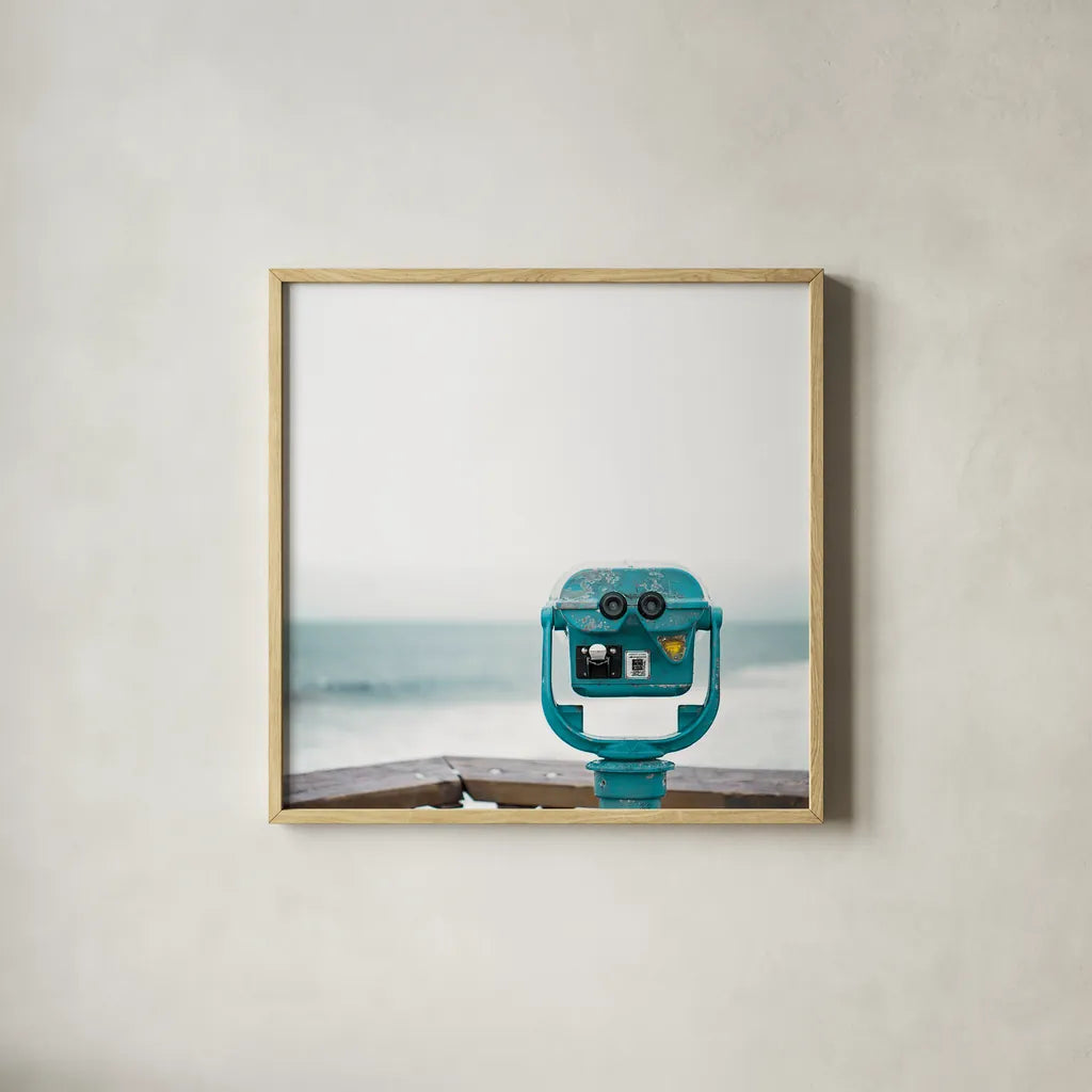 Pacific Cool I by Elizabeth Urquhart. Shown in a natural wood glass frame for a timeless modern aesthetic. Available as an archival giclee rolled canvas, fine art paper, or poster print. SKU 25520a.