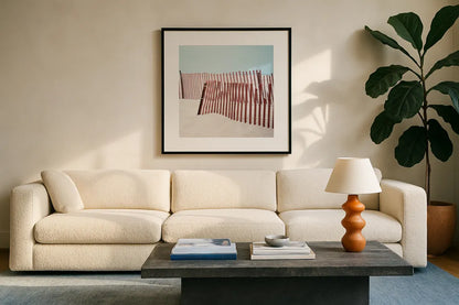 Pacific Cool III Crop by Elizabeth Urquhart. Displayed in a glass frame with matte in a clean modern living room. Available as an archival giclee rolled canvas, fine art paper, or poster print. SKU 25522a.