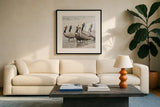 Pacific Cool IV Crop by Elizabeth Urquhart. Displayed in a glass frame with matte in a clean modern living room. Available as an archival giclee rolled canvas, fine art paper, or poster print. SKU 25523a.