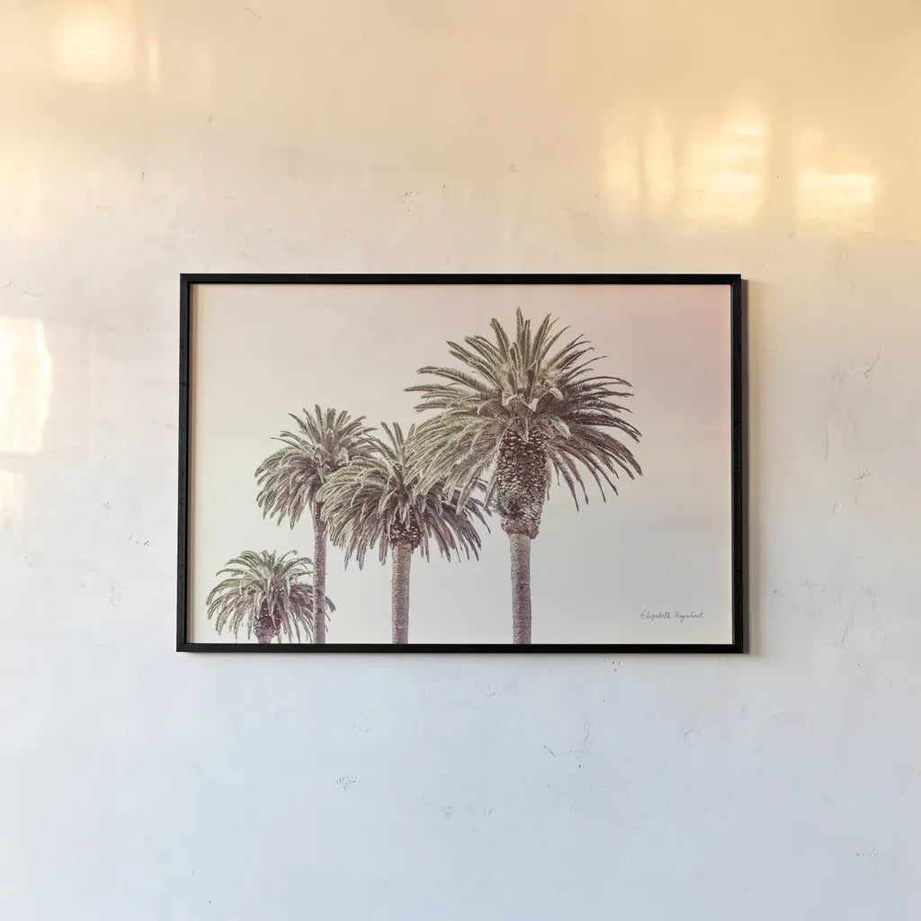 Pastel Palms by Elizabeth Urquhart. shown as a paper print in a black flame. Available as a archival giclee rolled canvas, fine art paper, or poster print. SKU 67332i.