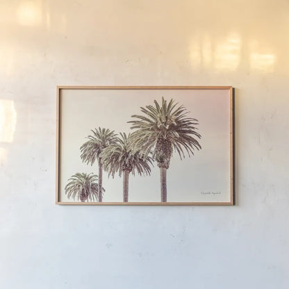 Pastel Palms by Elizabeth Urquhart. shown as a paper print in a natural frame. Available as a archival giclee rolled canvas, fine art paper, or poster print. SKU 67332i.