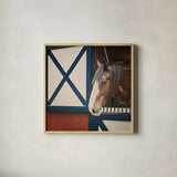Patriotic Pony I Crop by Elizabeth Urquhart. Shown in a natural wood glass frame for a timeless modern aesthetic. Available as an archival giclee rolled canvas, fine art paper, or poster print. SKU 23780a.