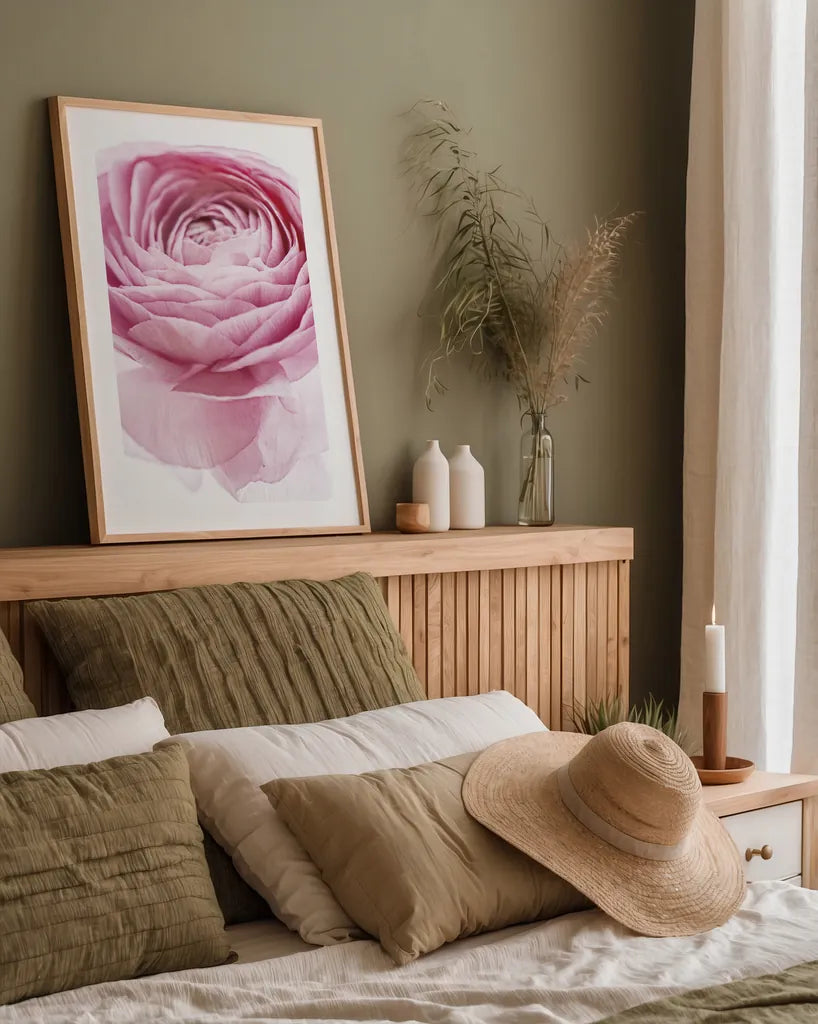 Pink Lady I Crop by Elizabeth Urquhart. shown as a paper print in a natural frame. Available as a archival giclee rolled canvas, fine art paper, or poster print. SKU 33334h.