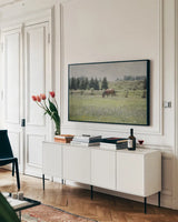 Sun Drenched II by Elizabeth Urquhart. shown as a framed stretched canvas in a living room above a console. Available as a archival giclee rolled canvas, fine art paper, or poster print. SKU 50760i.