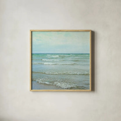 The Tide I Square by Elizabeth Urquhart. Shown in a natural wood glass frame for a timeless modern aesthetic. Available as an archival giclee rolled canvas, fine art paper, or poster print. SKU 17682a.